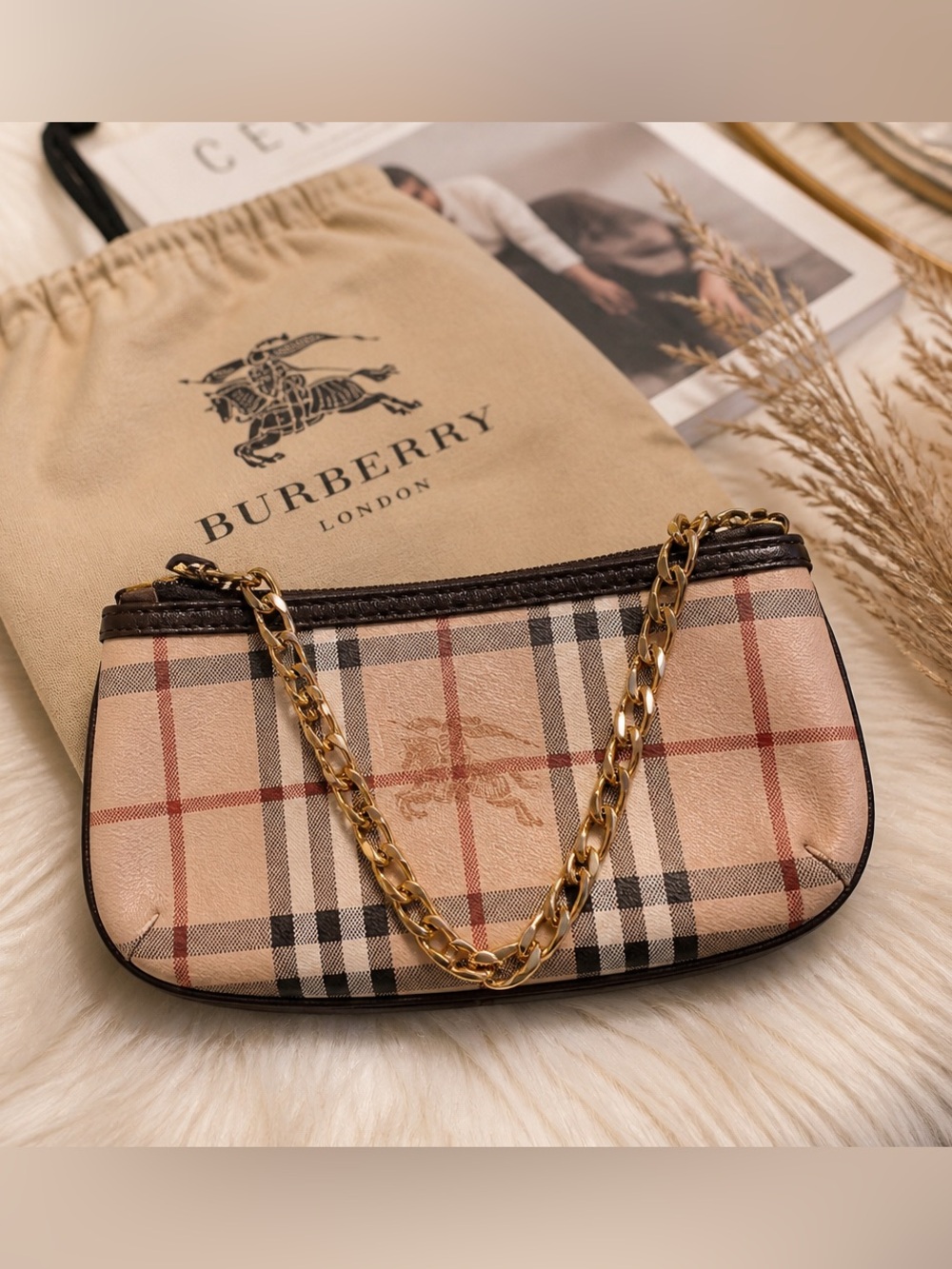 BURBERRY Haymarket Check Anabel Wristlet